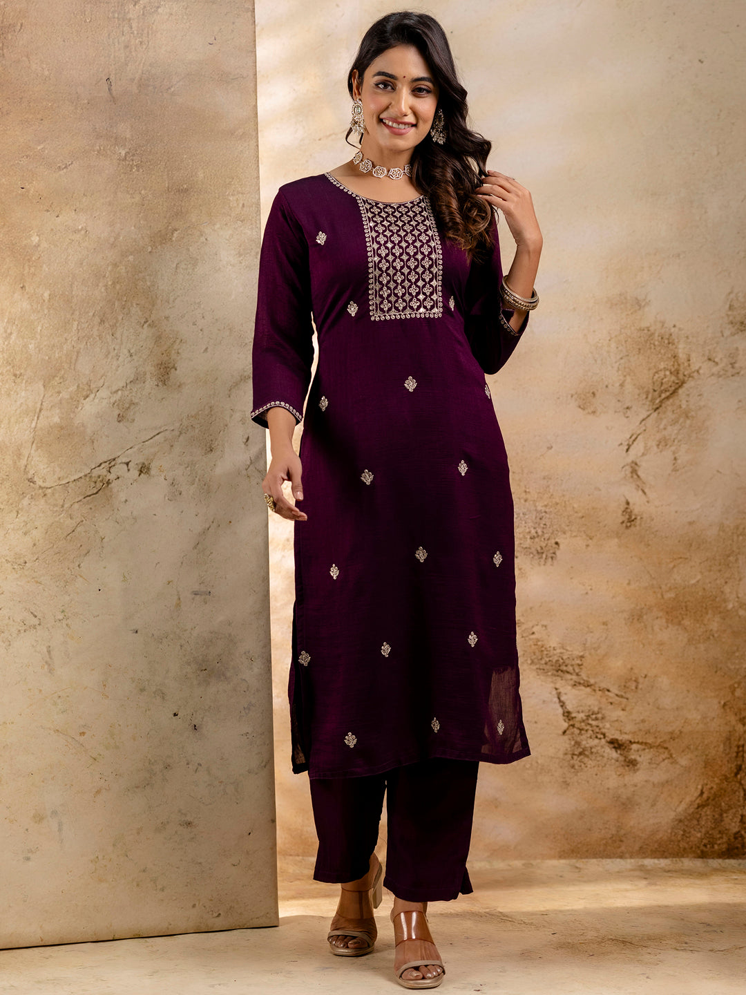 Women's Embroidered Silk Blend Kurta Pant Sets With Dupatta - FitVibe Fashion