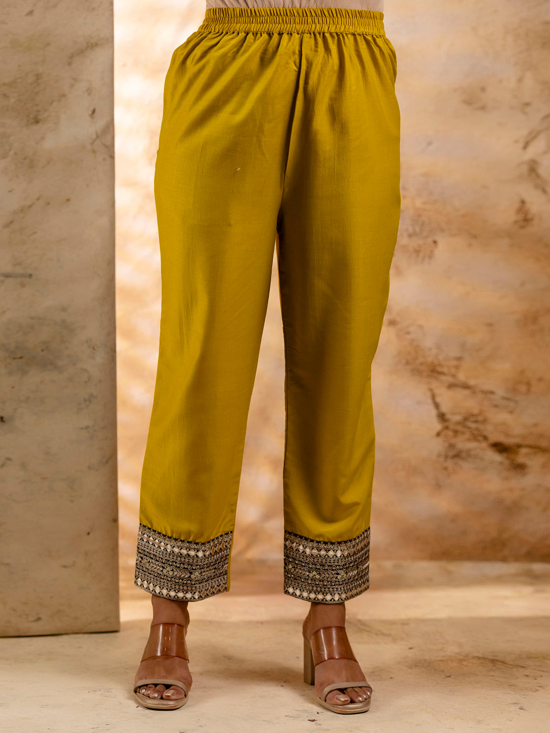 Women's Embroidered Viscose Rayon Calf Length Straight Kurta Trouser with Dupatta Set - FitVibe Fashion