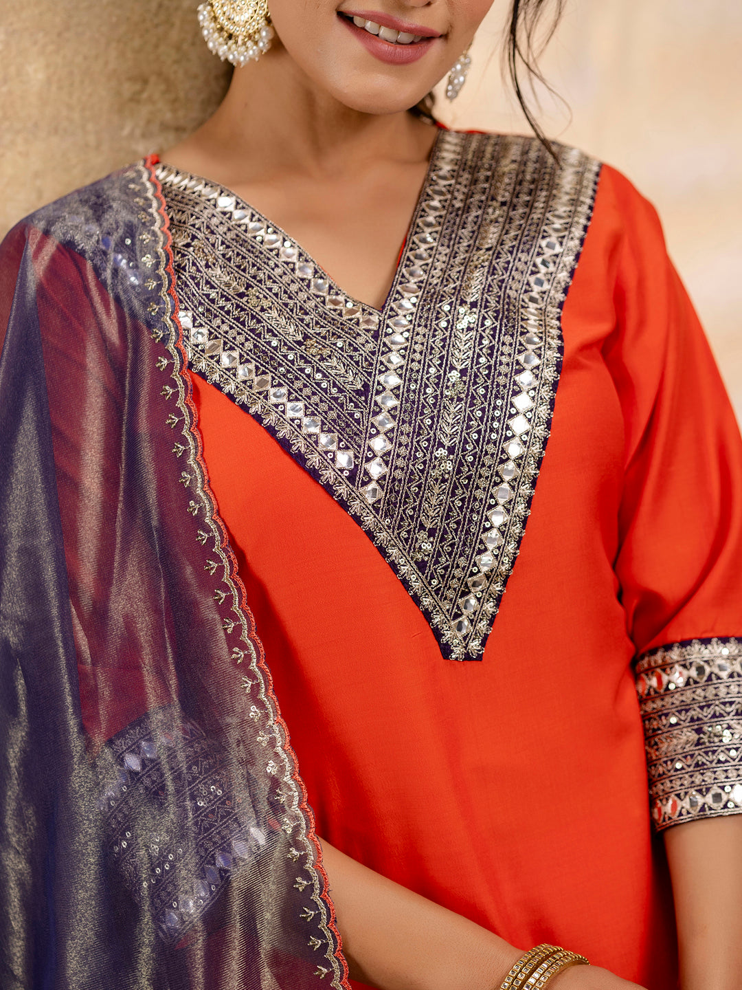 Women's Embroidered Viscose Rayon Calf Length Straight Kurta Trouser with Dupatta Set - FitVibe Fashion