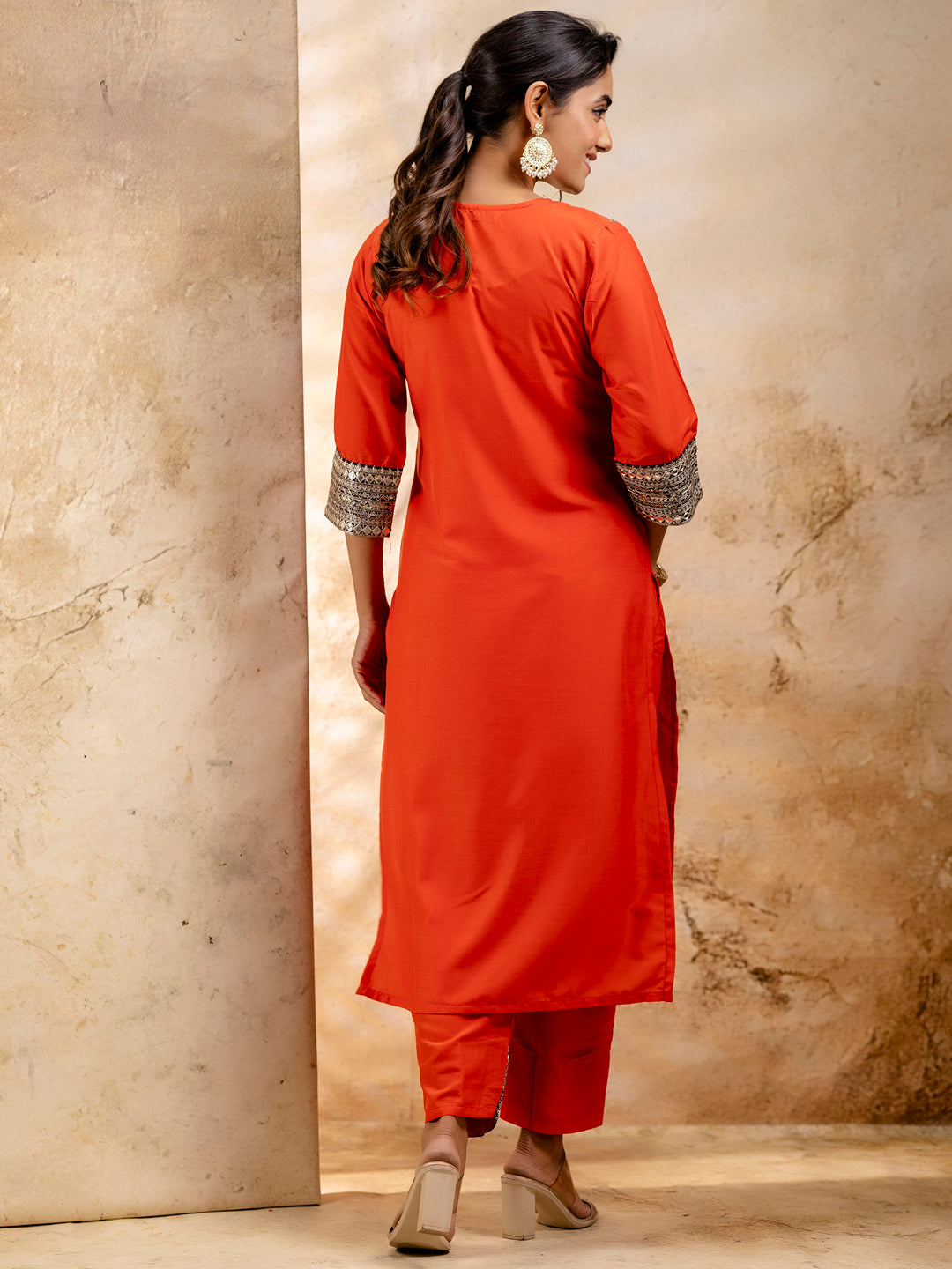 Women's Embroidered Viscose Rayon Calf Length Straight Kurta Trouser with Dupatta Set - FitVibe Fashion