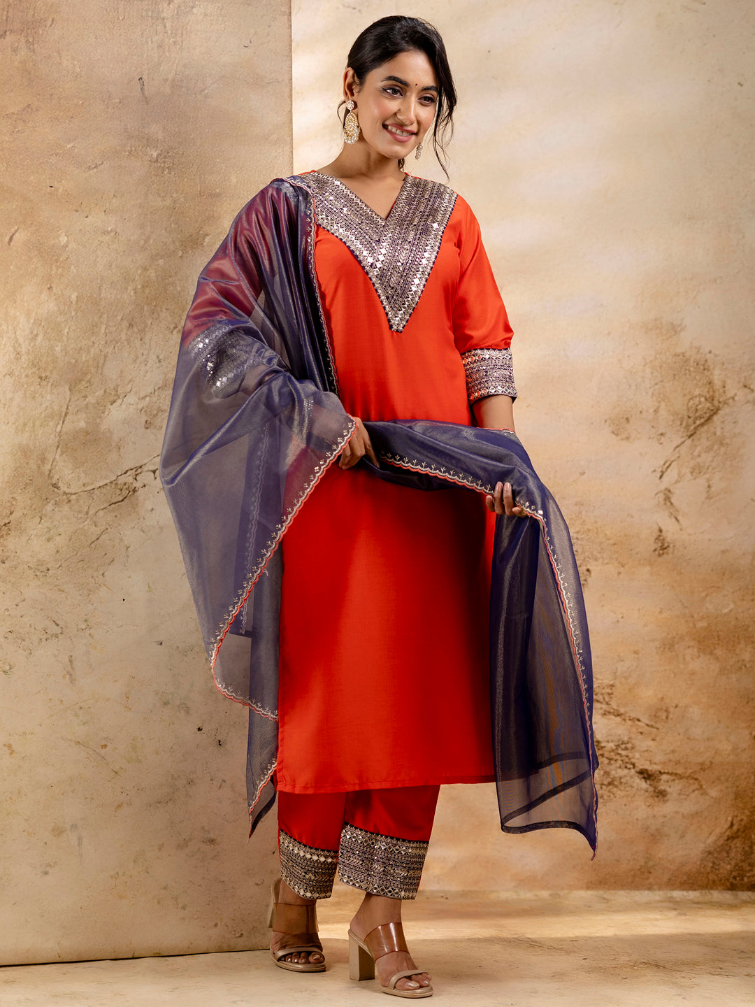 Women's Embroidered Viscose Rayon Calf Length Straight Kurta Trouser with Dupatta Set - FitVibe Fashion