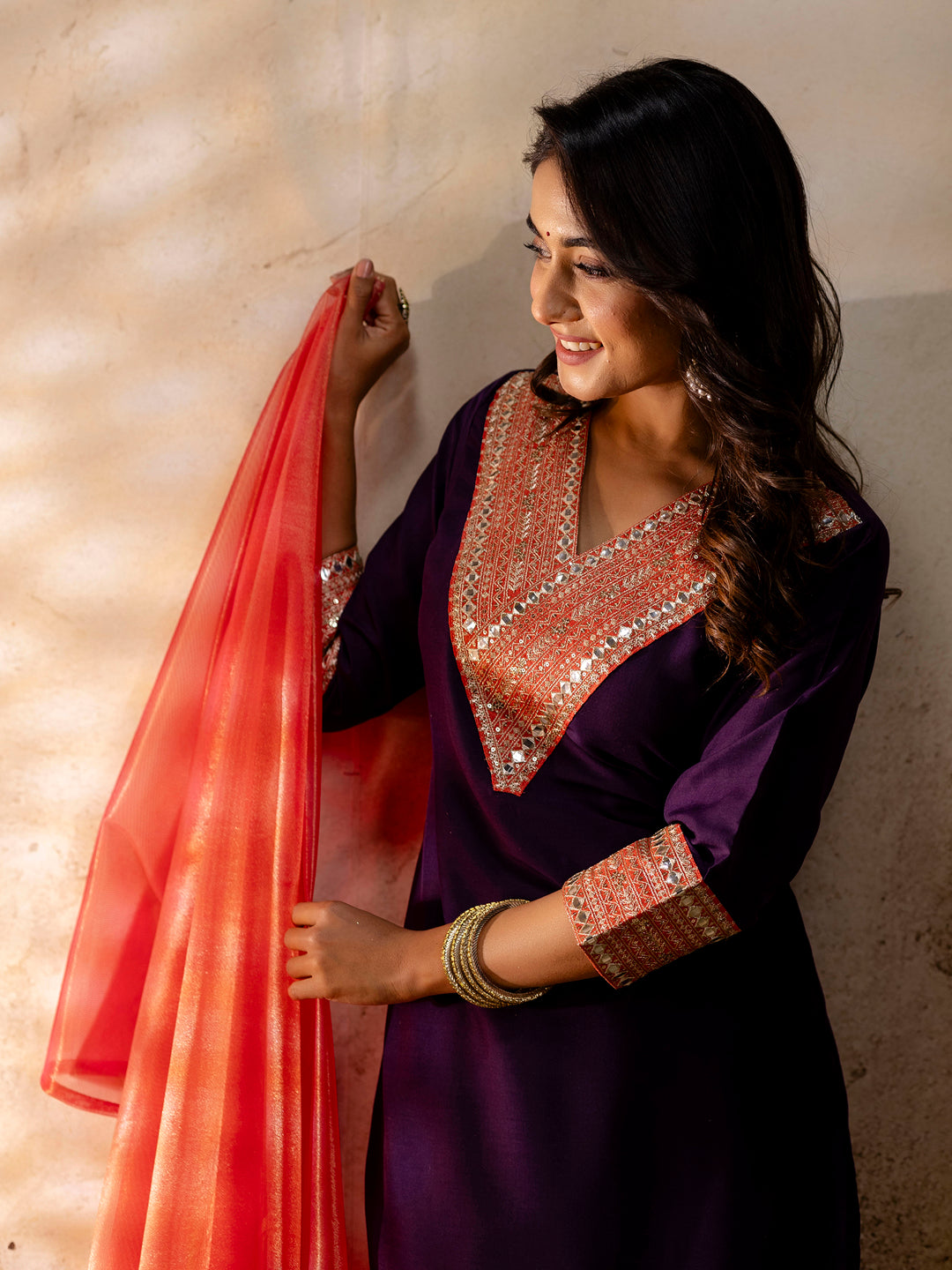 Women's Embroidered Viscose Rayon Calf Length Straight Kurta Trouser with Dupatta Set - FitVibe Fashion