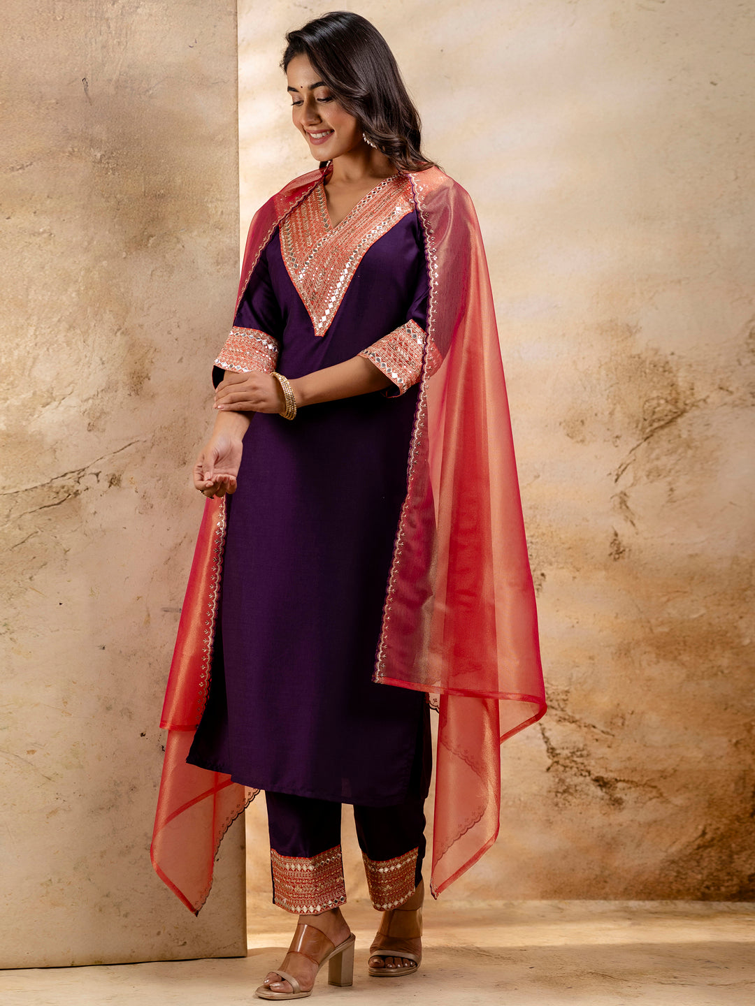 Women's Embroidered Viscose Rayon Calf Length Straight Kurta Trouser with Dupatta Set - FitVibe Fashion