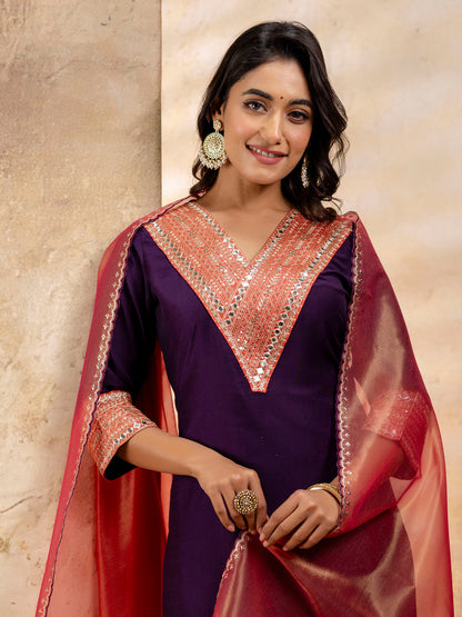 Women's Embroidered Viscose Rayon Calf Length Straight Kurta Trouser with Dupatta Set - FitVibe Fashion