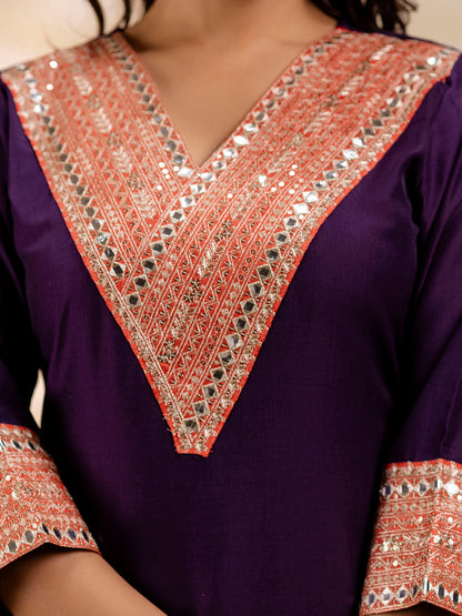 Women's Embroidered Viscose Rayon Calf Length Straight Kurta Trouser with Dupatta Set - FitVibe Fashion