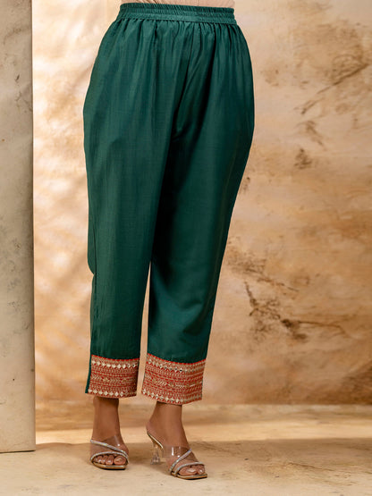 Women's Embroidered Viscose Rayon Calf Length Straight Kurta Trouser with Dupatta Set - FitVibe Fashion