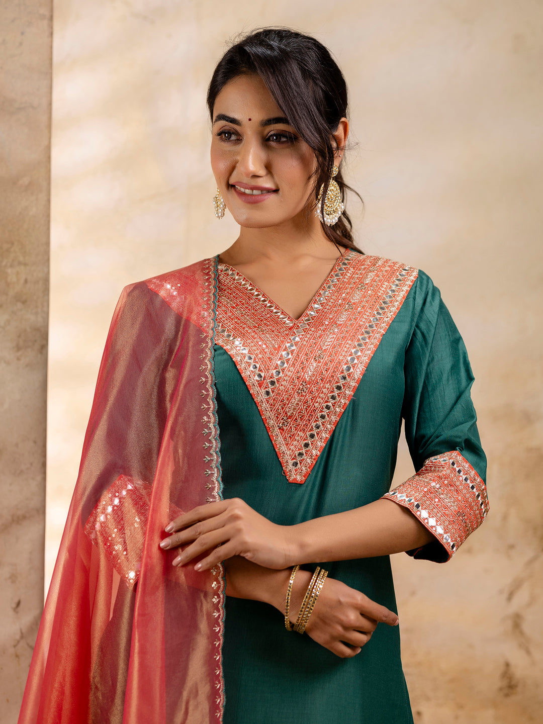 Women's Embroidered Viscose Rayon Calf Length Straight Kurta Trouser with Dupatta Set - FitVibe Fashion