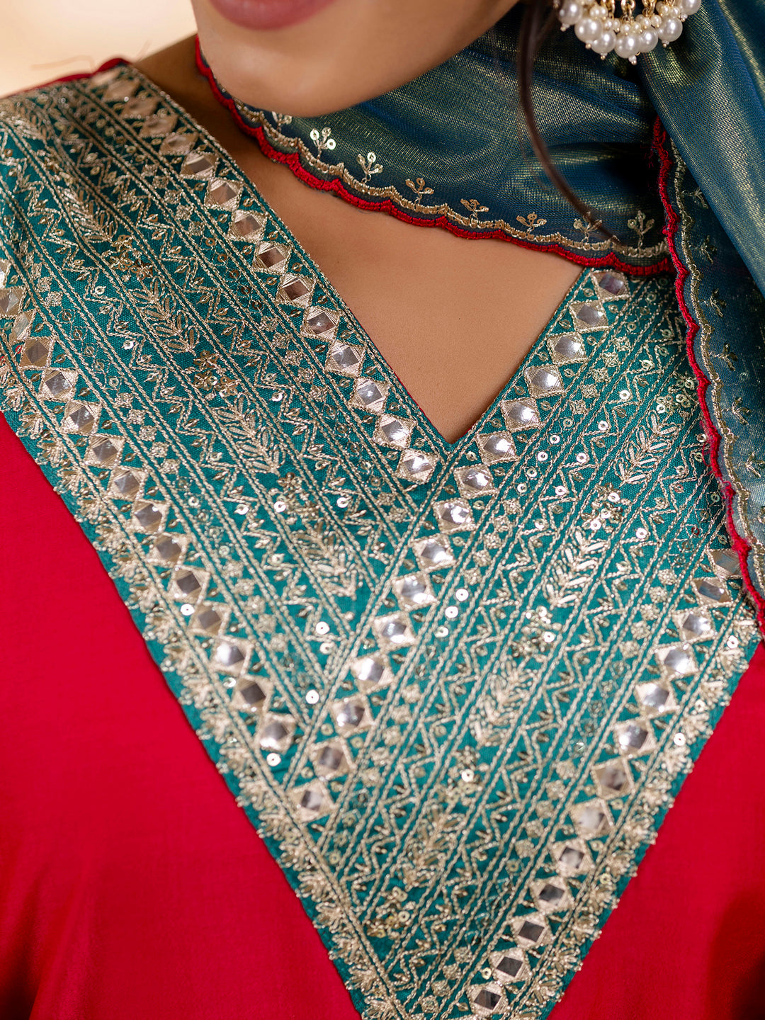 Women's Embroidered Viscose Rayon Calf Length Straight Kurta Trouser with Dupatta Set - FitVibe Fashion