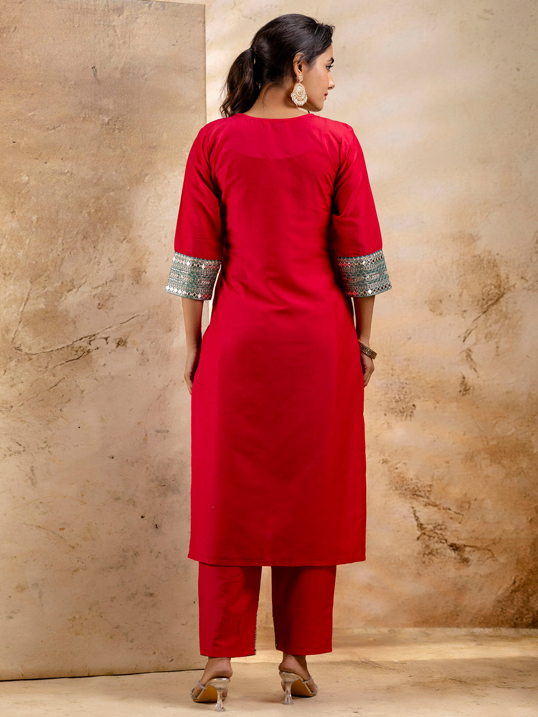 Women's Embroidered Viscose Rayon Calf Length Straight Kurta Trouser with Dupatta Set - FitVibe Fashion