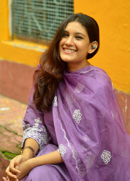 Zehra Women's Embroidered Silk Blend Calf Length Straight Kurta Trouser with Dupatta Set - FitVibe Fashion