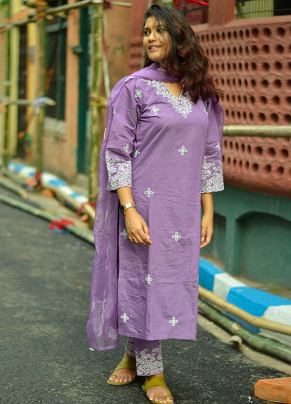 Zehra Women's Embroidered Silk Blend Calf Length Straight Kurta Trouser with Dupatta Set - FitVibe Fashion