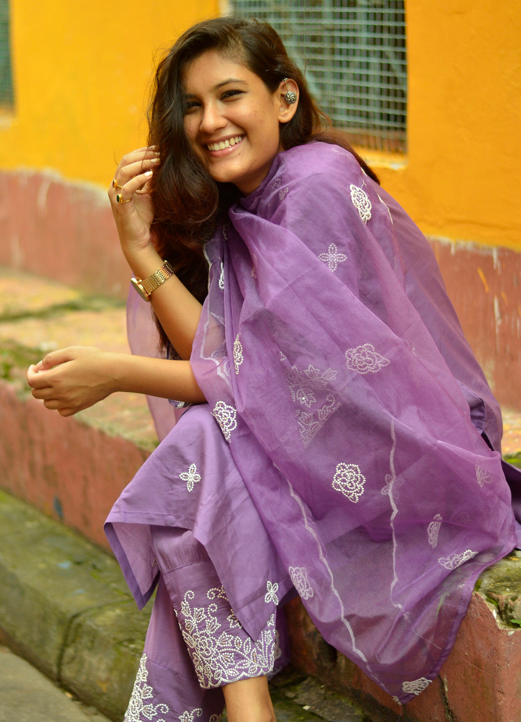 Zehra Women's Embroidered Silk Blend Calf Length Straight Kurta Trouser with Dupatta Set - FitVibe Fashion