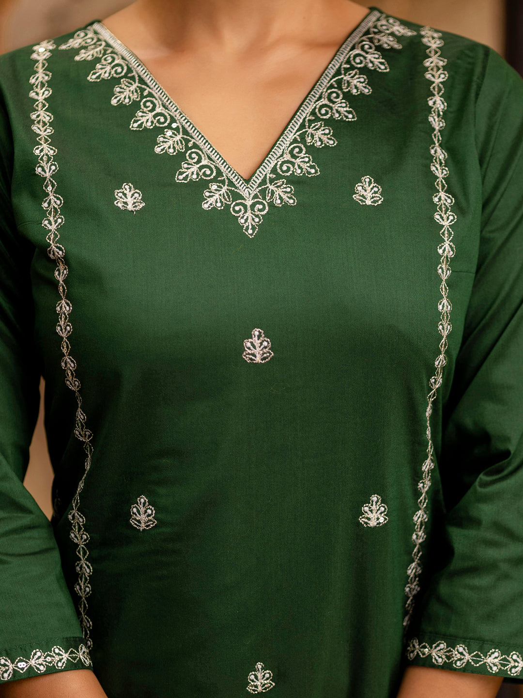 Women's Embroidered Silk Blend Calf Length Straight Kurta Trouser with Dupatta Set - FitVibe Fashion