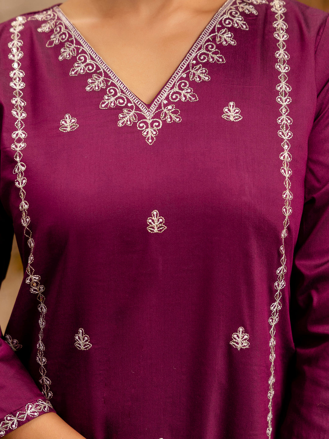 Women's Embroidered Silk Blend Calf Length Straight Kurta Trouser with Dupatta Set - FitVibe Fashion