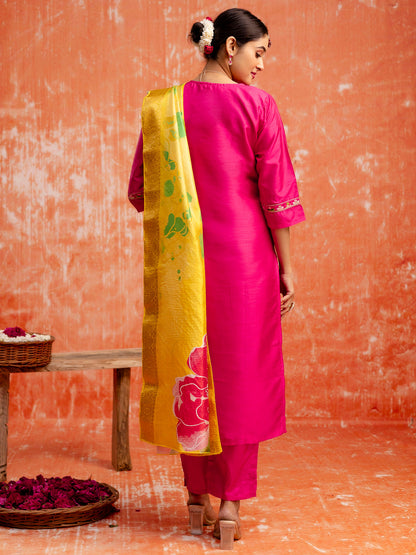 Women Silk Blend Kurta Pant Dupatta Set - FitVibe Fashion