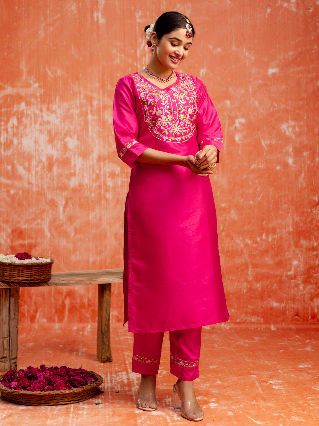 Women Silk Blend Kurta Pant Dupatta Set - FitVibe Fashion