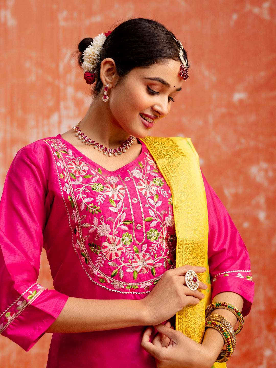 Women Silk Blend Kurta Pant Dupatta Set - FitVibe Fashion