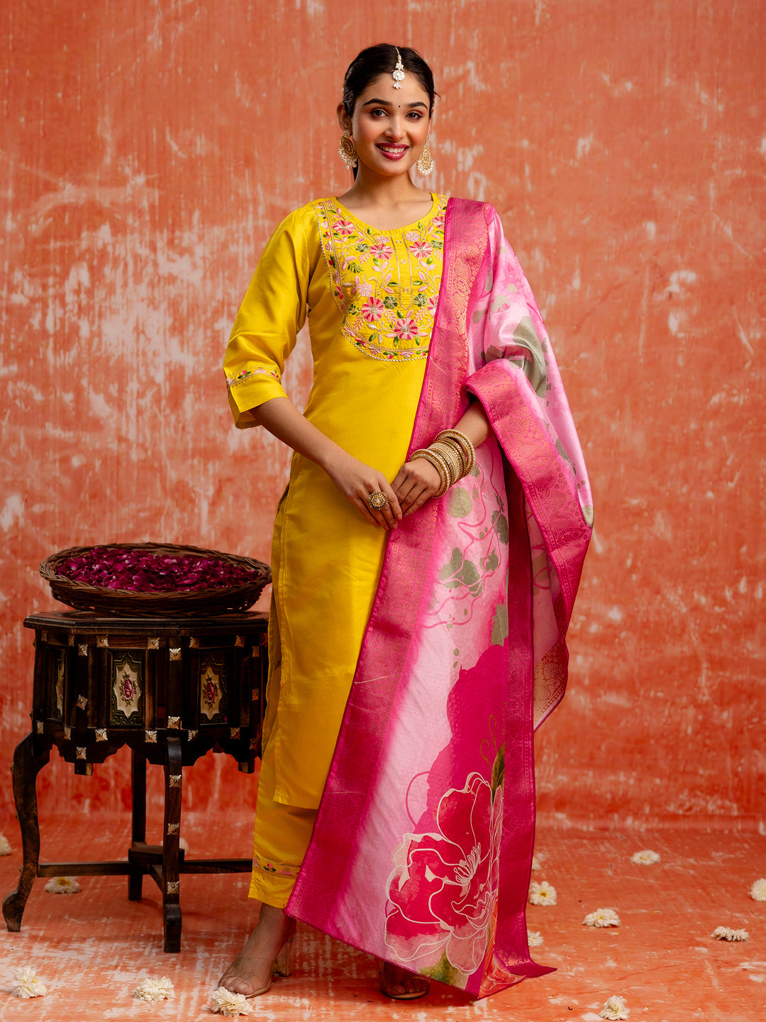 Women Silk Blend Kurta Pant Dupatta Set - FitVibe Fashion