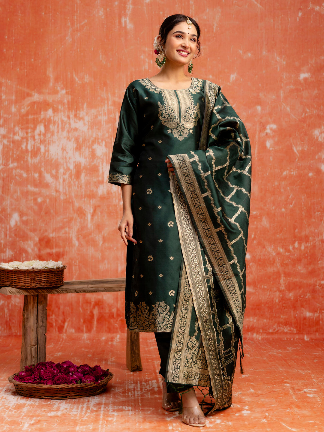 Women Silk Blend Kurta Pant Dupatta Set - FitVibe Fashion