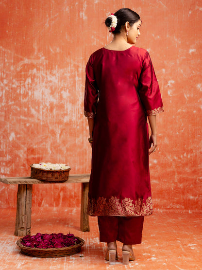 Women Silk Blend Kurta Pant Dupatta Set - FitVibe Fashion