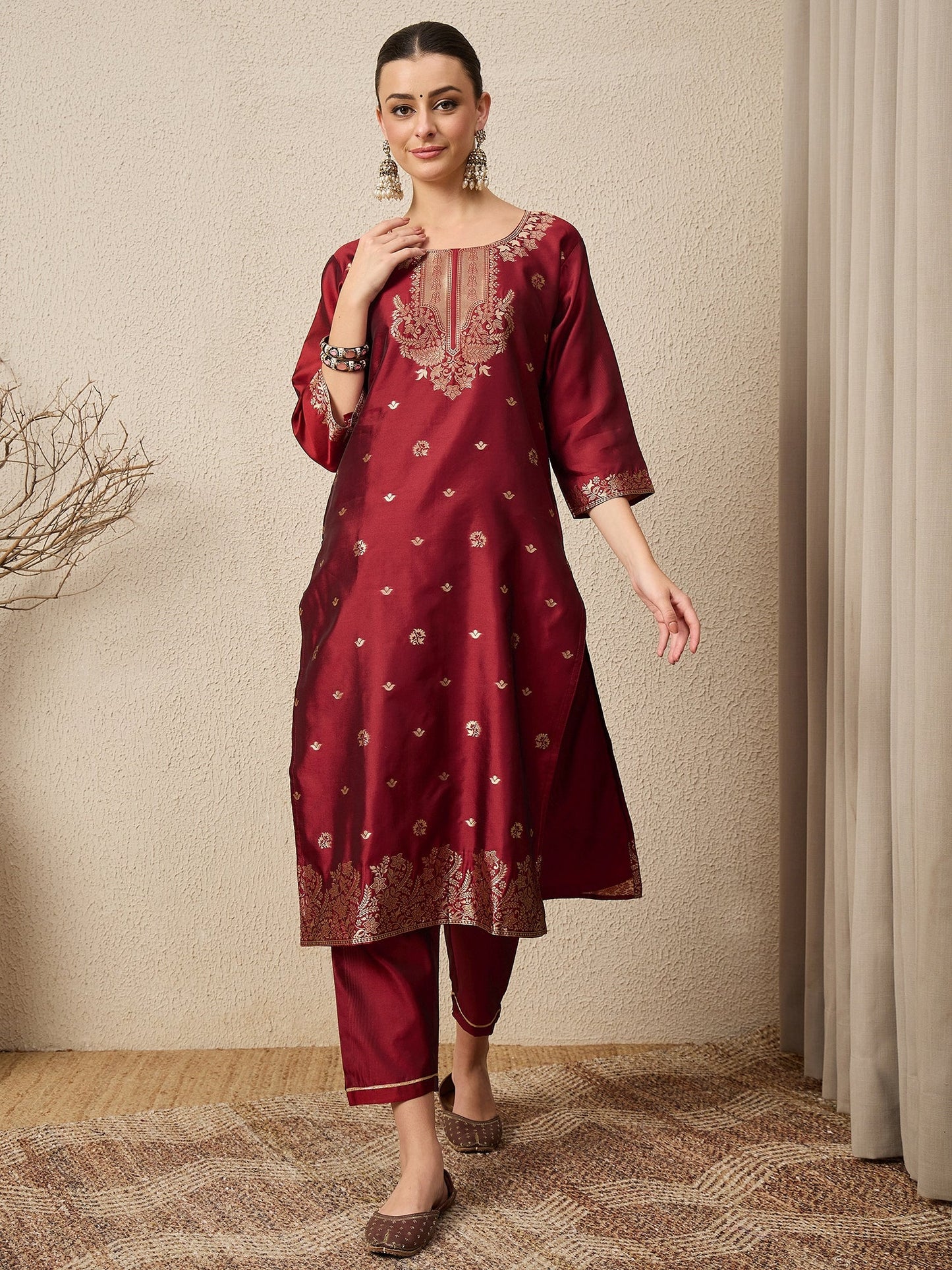 Divyaa Elegant Cotton Silk Kurta Set with Zari Work Ready to Wear Ethnic Outfit for Women - FitVibe Fashion