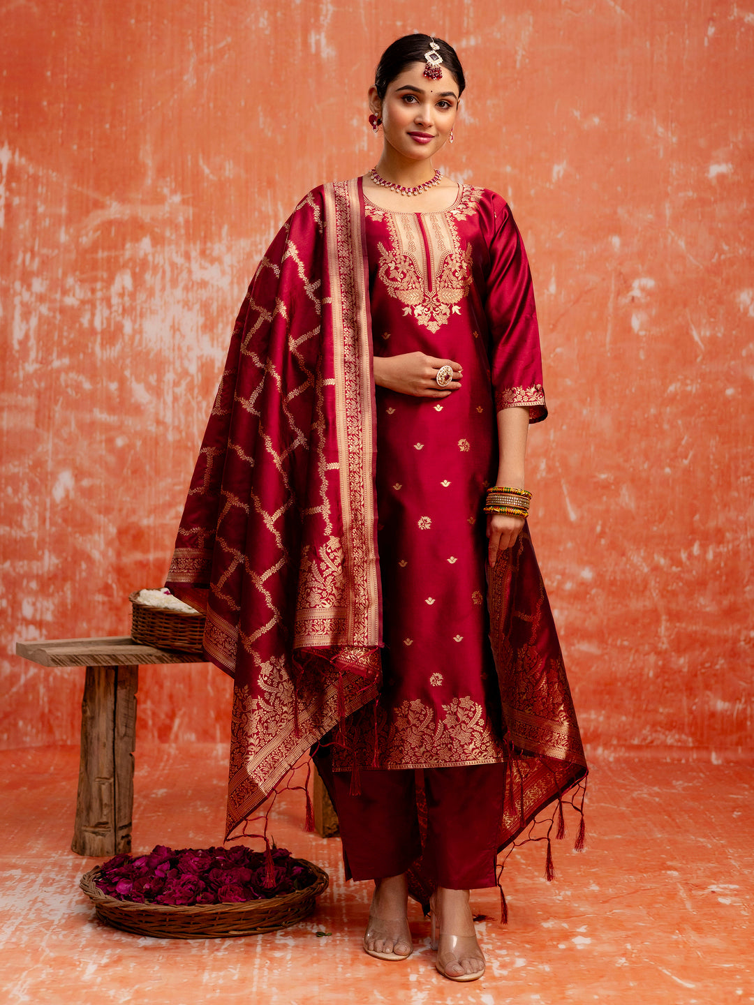 Women Silk Blend Kurta Pant Dupatta Set - FitVibe Fashion