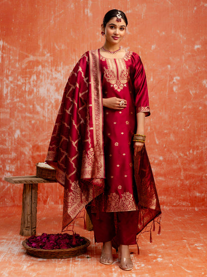 Women Silk Blend Kurta Pant Dupatta Set - FitVibe Fashion