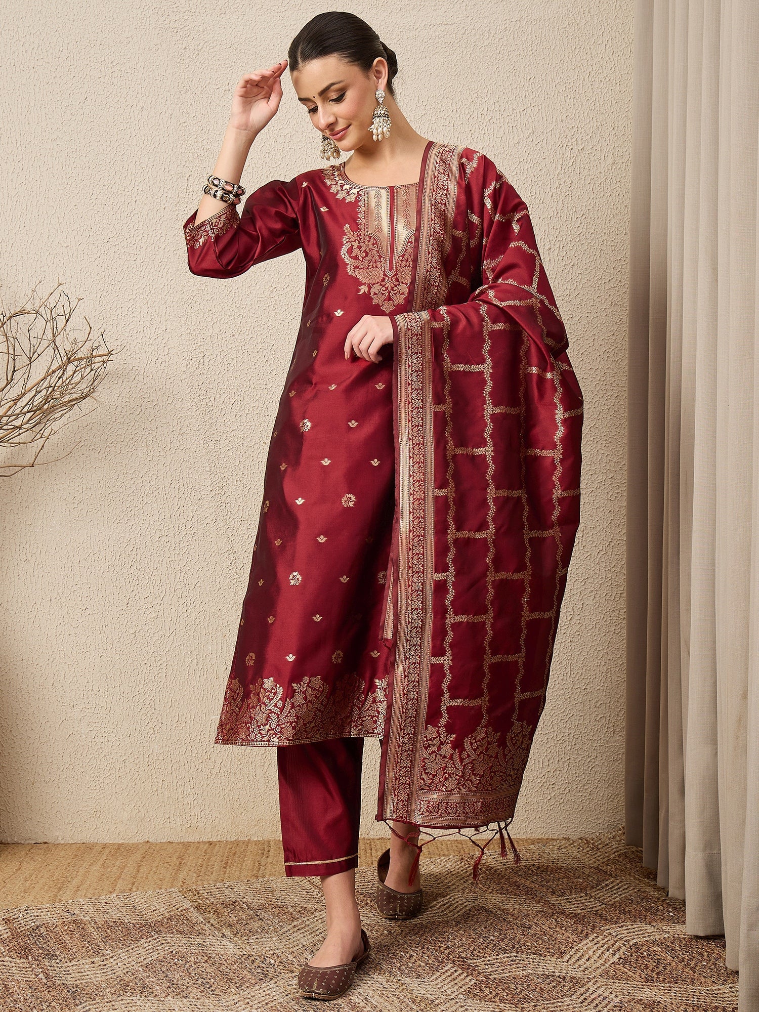 Divyaa Elegant Cotton Silk Kurta Set with Zari Work Ready to Wear Ethnic Outfit for Women - FitVibe Fashion