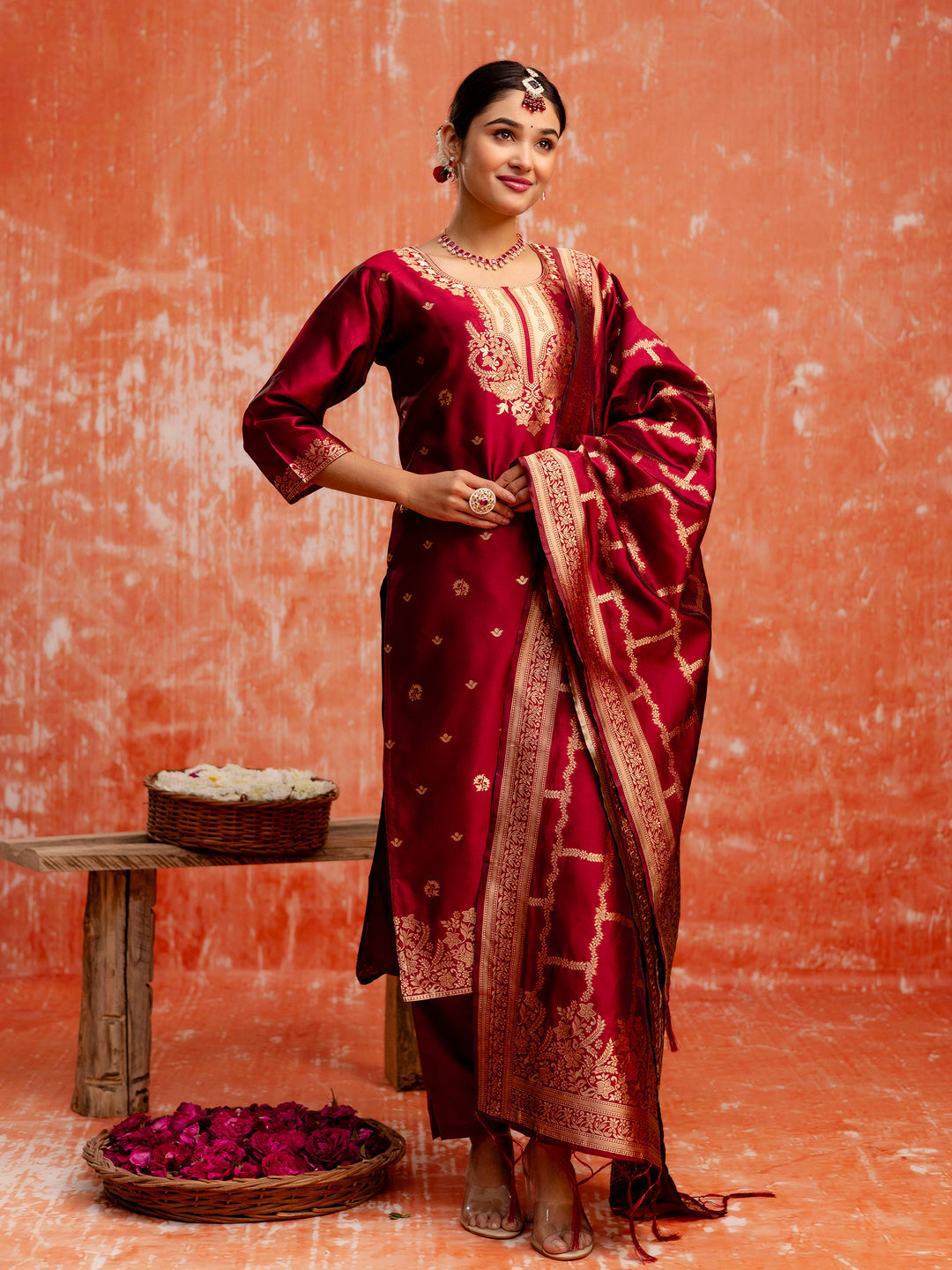 Women Silk Blend Kurta Pant Dupatta Set - FitVibe Fashion