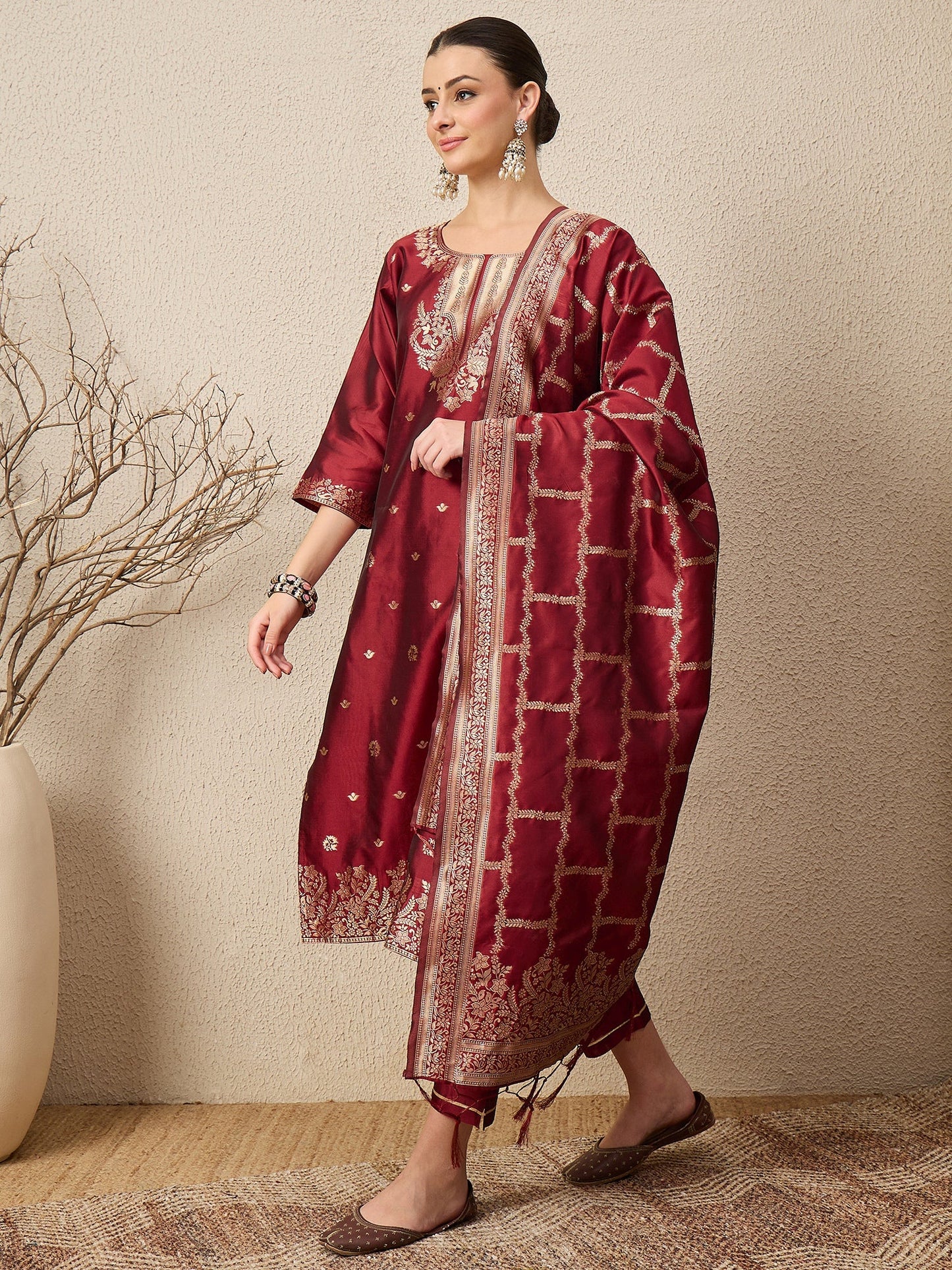 Divyaa Elegant Cotton Silk Kurta Set with Zari Work Ready to Wear Ethnic Outfit for Women - FitVibe Fashion
