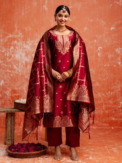 Women Silk Blend Kurta Pant Dupatta Set - FitVibe Fashion