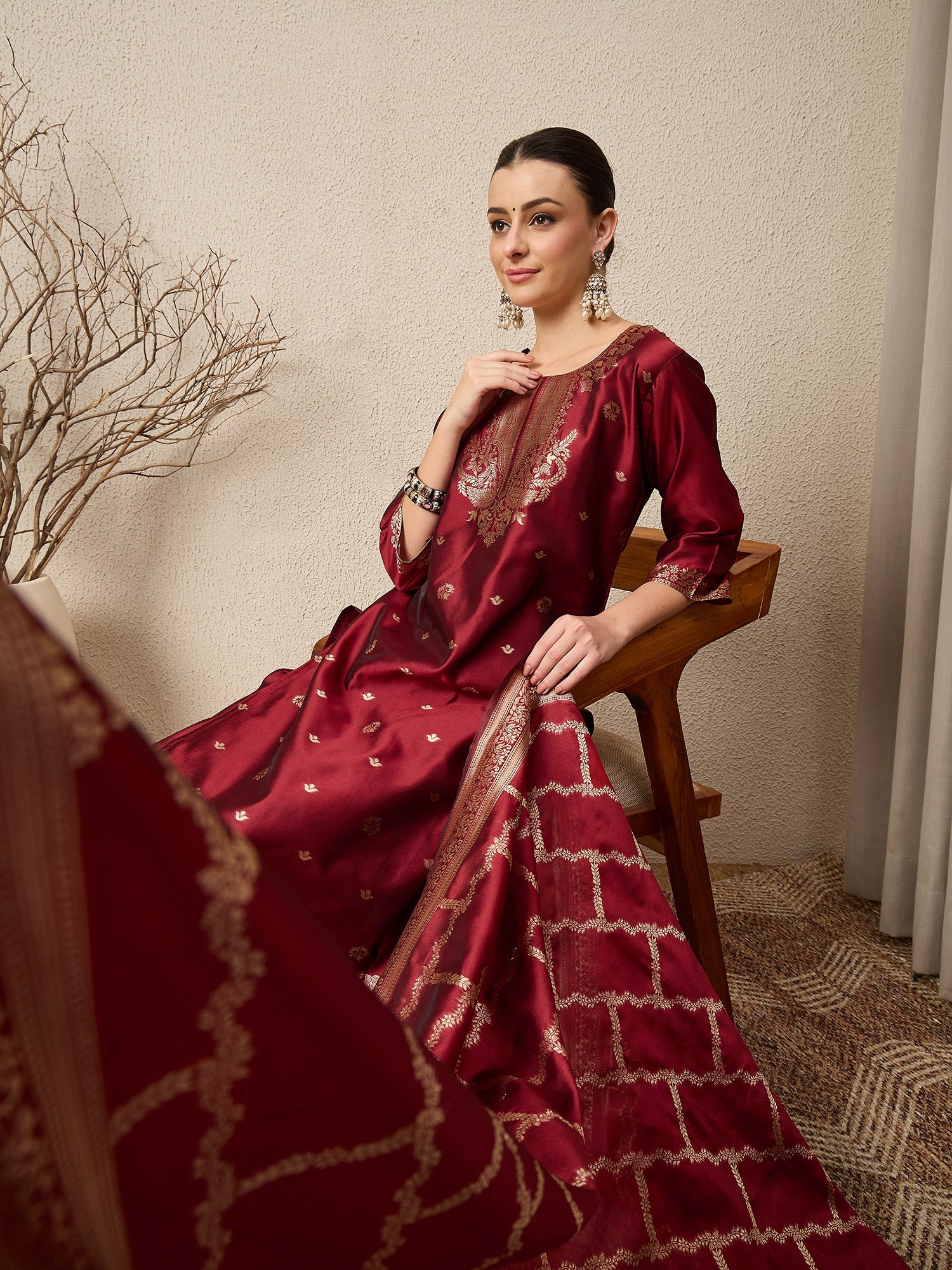 Divyaa Elegant Cotton Silk Kurta Set with Zari Work Ready to Wear Ethnic Outfit for Women - FitVibe Fashion