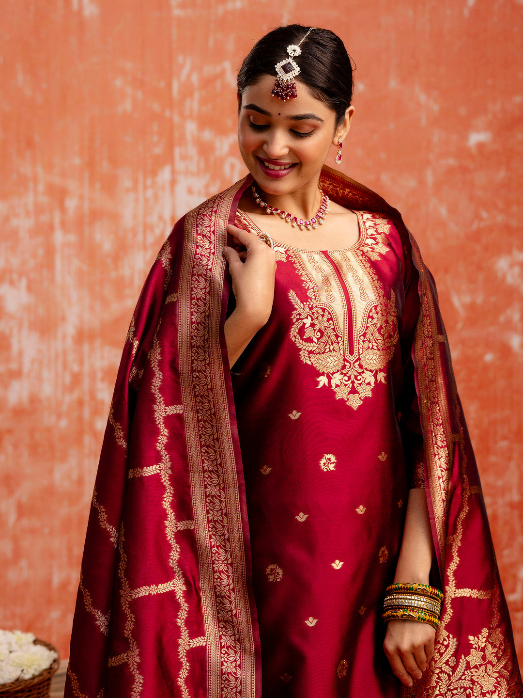 Women Silk Blend Kurta Pant Dupatta Set - FitVibe Fashion