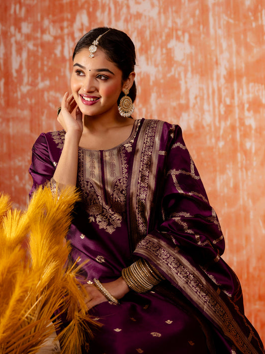 Women Silk Blend Kurta Pant Dupatta Set - FitVibe Fashion