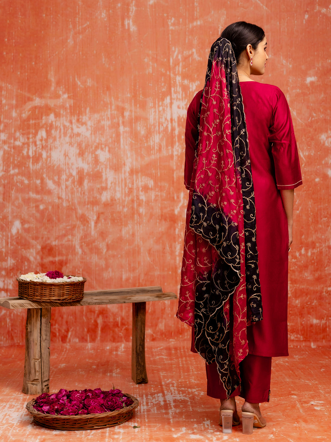 Women Silk Blend Kurta Pant Dupatta Set - FitVibe Fashion