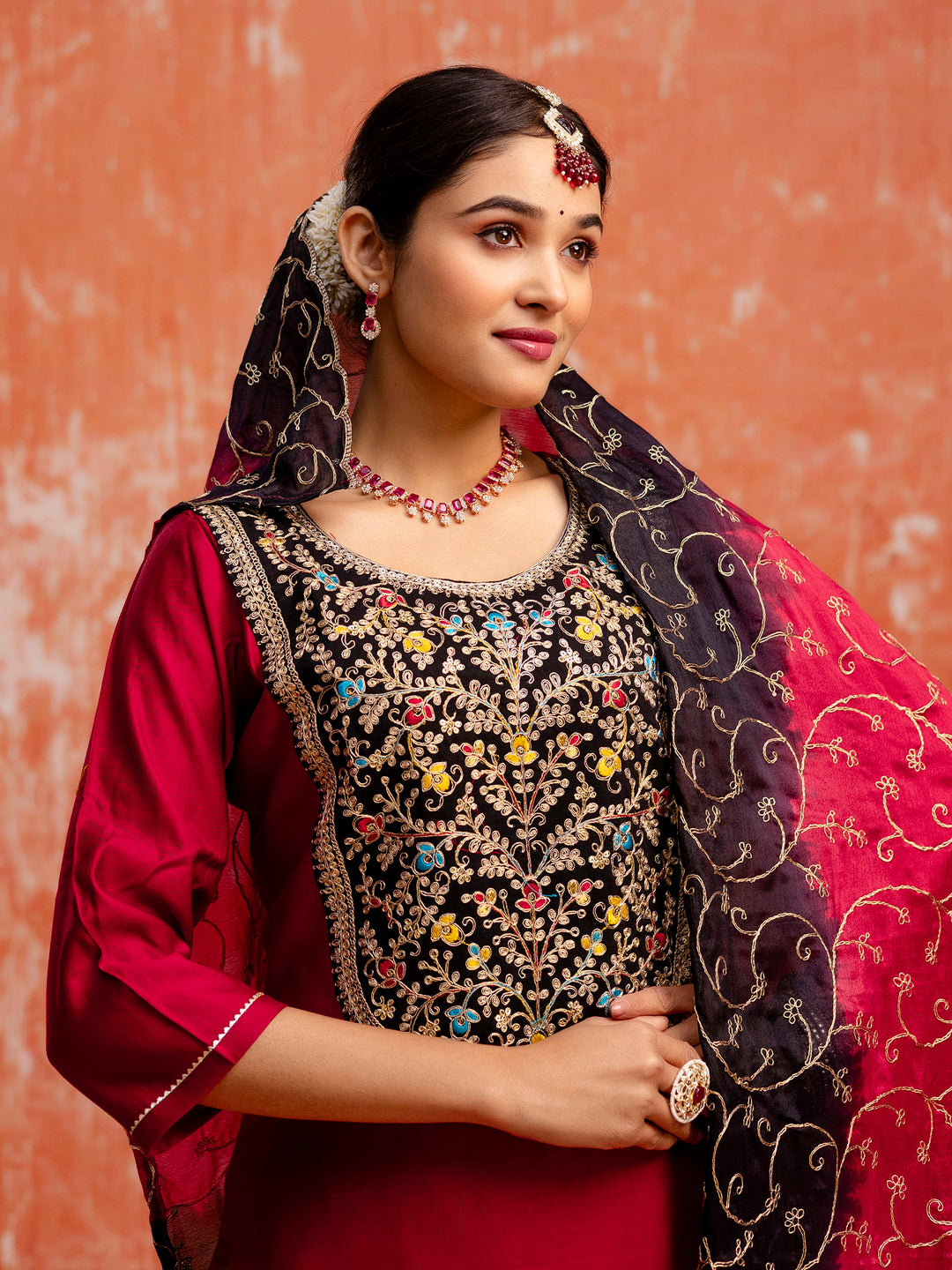 Women Silk Blend Kurta Pant Dupatta Set - FitVibe Fashion