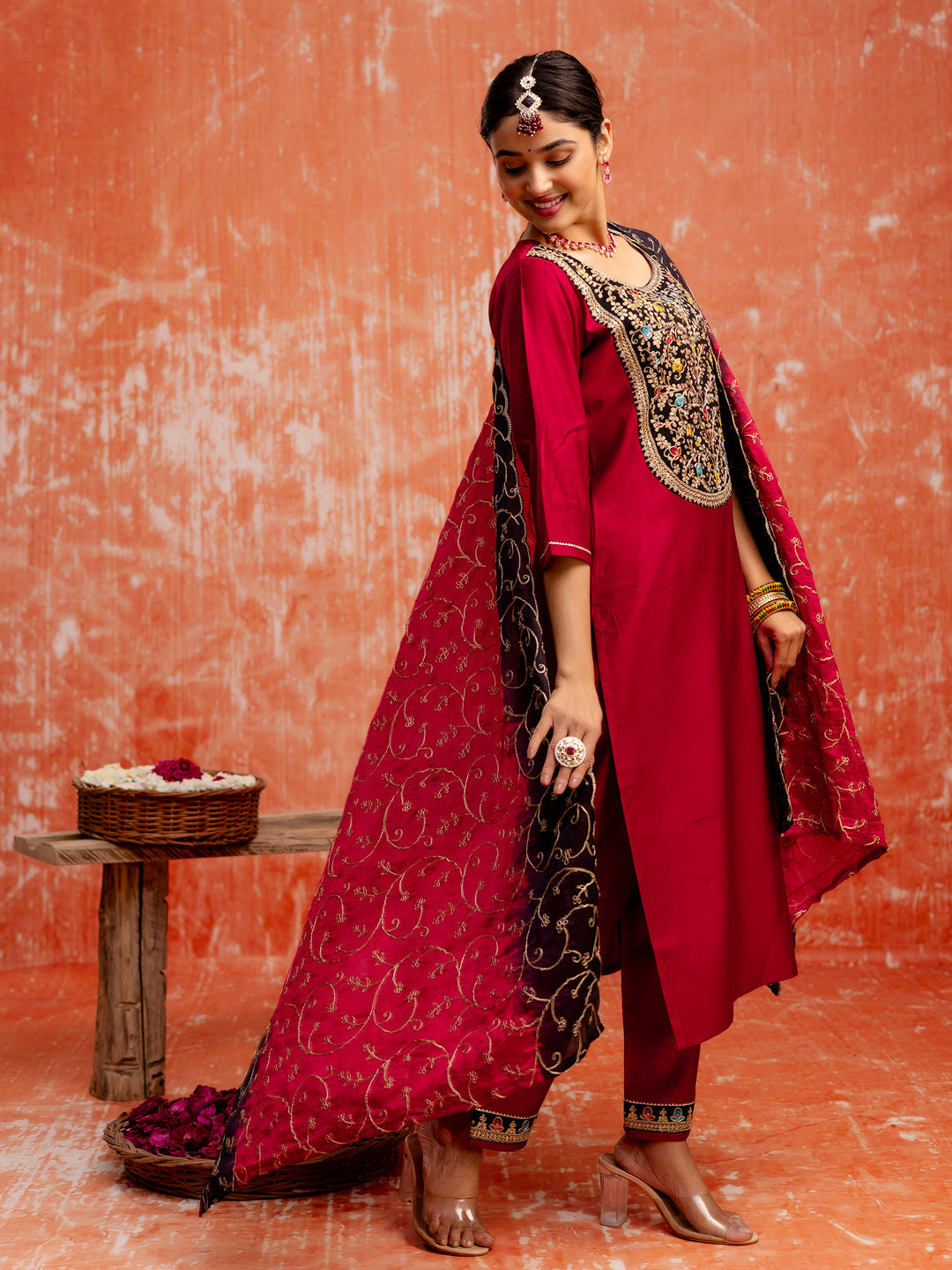 Women Silk Blend Kurta Pant Dupatta Set - FitVibe Fashion