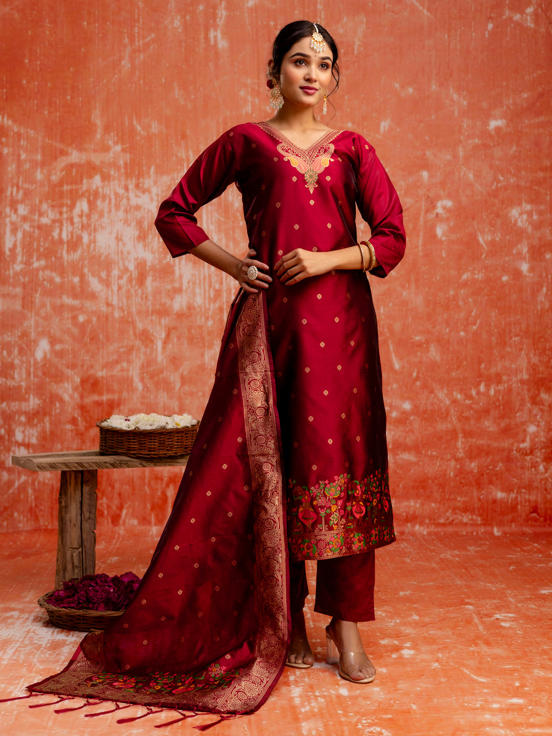 Padmavati Women Silk Blend Kurta Pant Dupatta Set - FitVibe Fashion