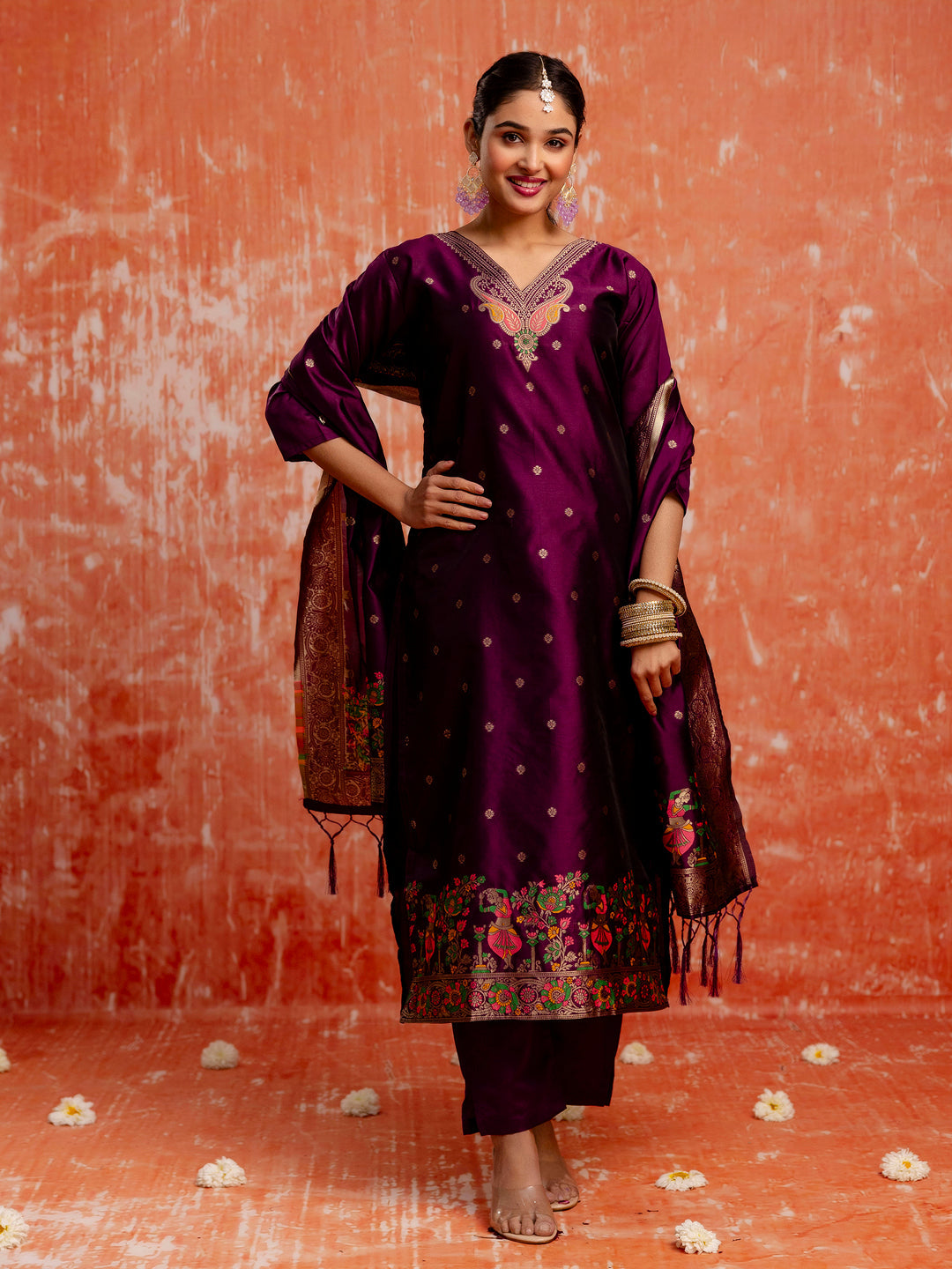 Padmavati Women Silk Blend Kurta Pant Dupatta Set - FitVibe Fashion