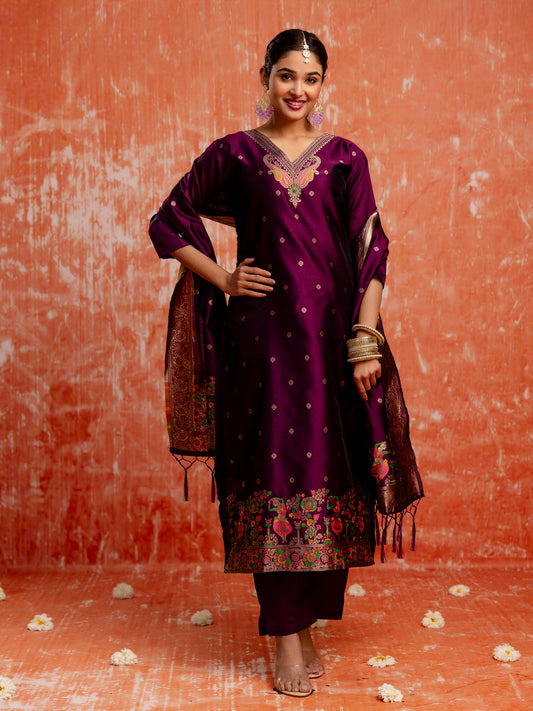 Padmavati Women Silk Blend Kurta Pant Dupatta Set - FitVibe Fashion