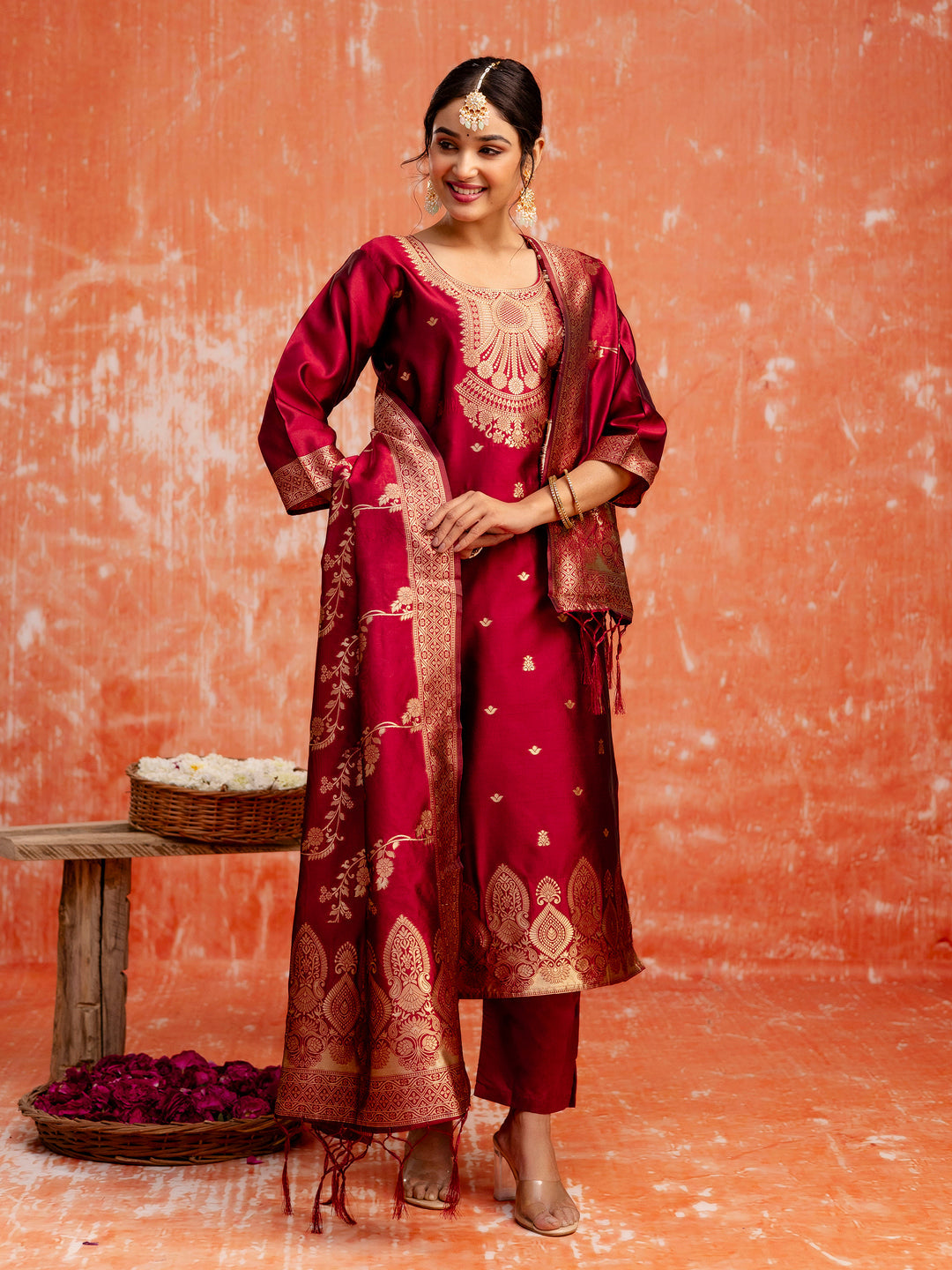 Malika Women Silk Blend Kurta Pant Dupatta Set - FitVibe Fashion