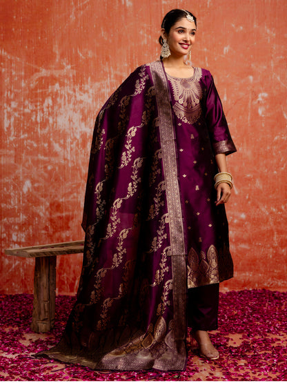 Malika Women Silk Blend Kurta Pant Dupatta Set - FitVibe Fashion