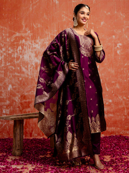 Malika Women Silk Blend Kurta Pant Dupatta Set - FitVibe Fashion