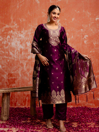 Malika Women Silk Blend Kurta Pant Dupatta Set - FitVibe Fashion