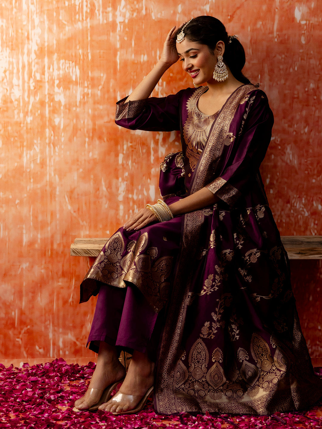 Malika Women Silk Blend Kurta Pant Dupatta Set - FitVibe Fashion