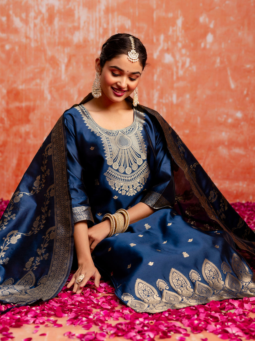 Malika Women Silk Blend Kurta Pant Dupatta Set - FitVibe Fashion