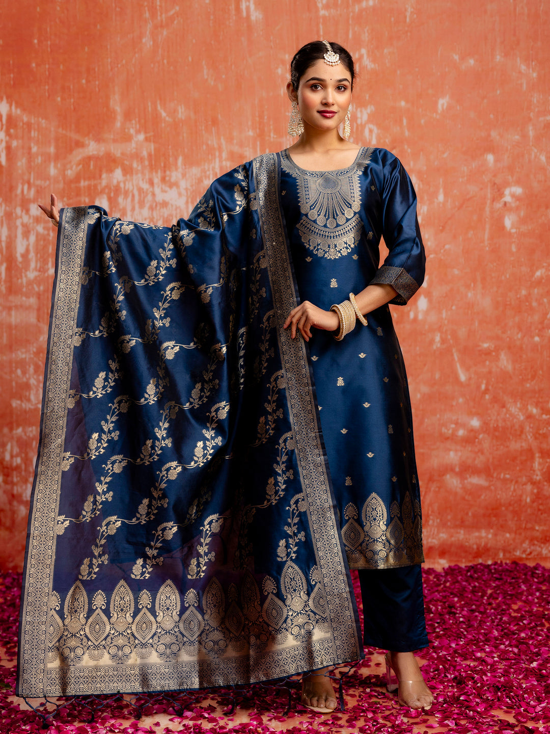 Malika Women Silk Blend Kurta Pant Dupatta Set - FitVibe Fashion