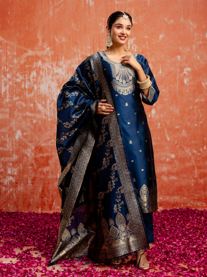 Malika Women Silk Blend Kurta Pant Dupatta Set - FitVibe Fashion