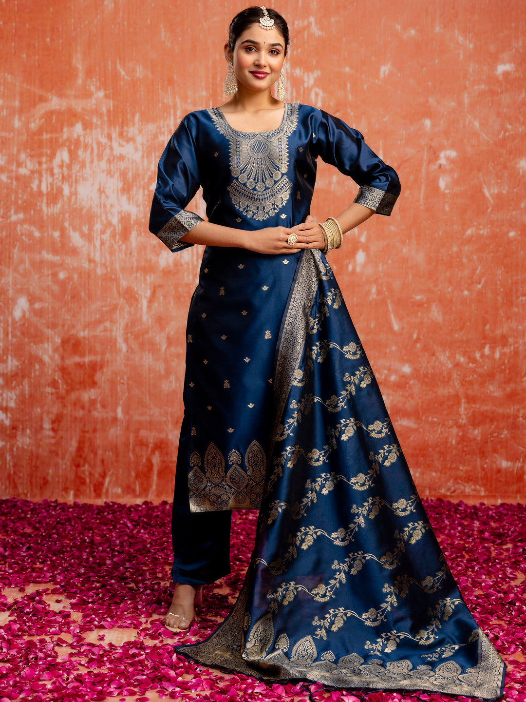 Malika Women Silk Blend Kurta Pant Dupatta Set - FitVibe Fashion