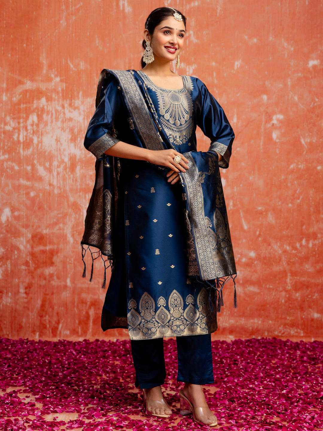 Malika Women Silk Blend Kurta Pant Dupatta Set - FitVibe Fashion